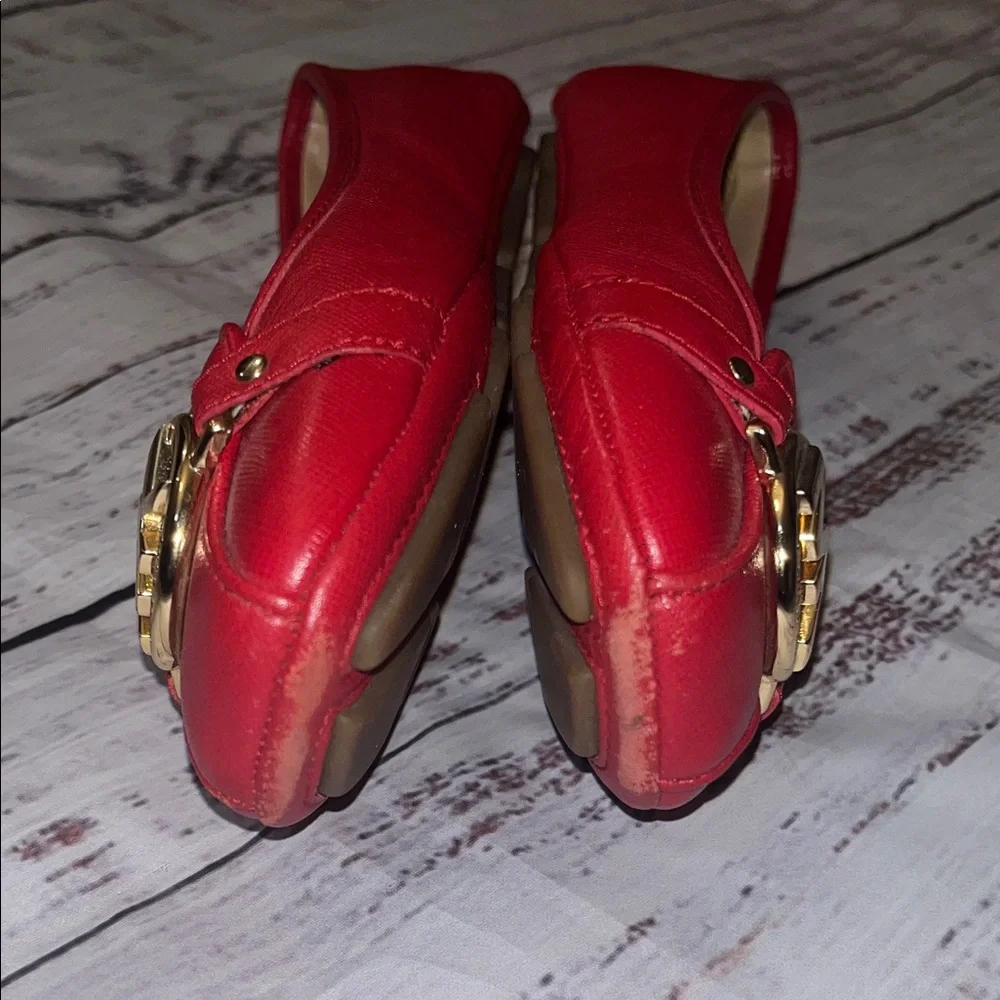 Michael Kors Red Leather Flats with Gold Logo - Picture 5 of 6